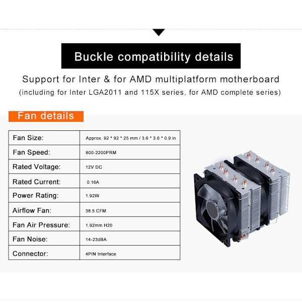 ID-COOLING SE-904TWIN Dubbeltorns CPU-kylare LED-fläkt CPU-kylare Dubbeltorns CPU-luftkylare
