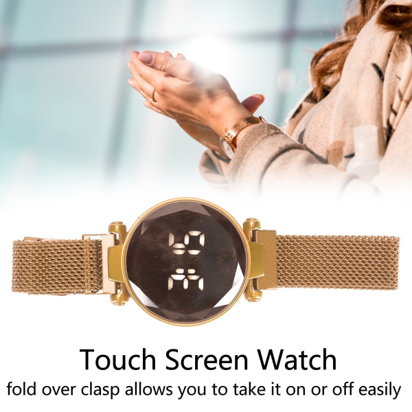 Kvinnor LED- watch LED-pekskärm Stor skärm Hållbar legering Modedesign Digital LED- watch för flicka Kvinnor Vuxen (Rose Gold