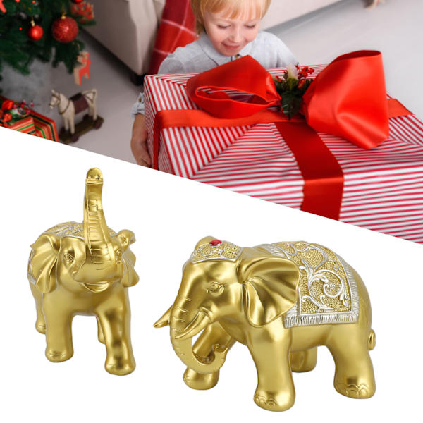 2 stk. Resin Elefant Deko Elefant Statue Hjem Indretning til Stue Studie Soveværelse Kontor Gold