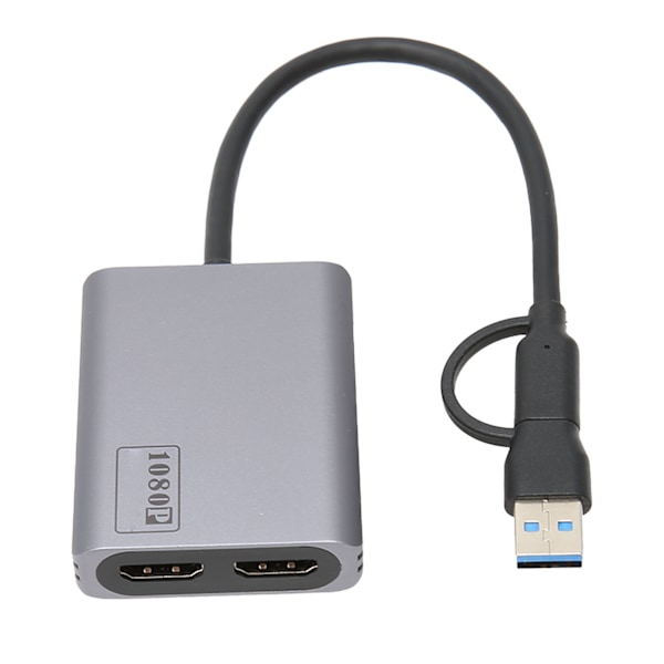Type C til dobbelt HD-adapter 1080P understøttet Plug and Play aluminiumlegering USB til HD-adapter til bærbar computer stationær pc