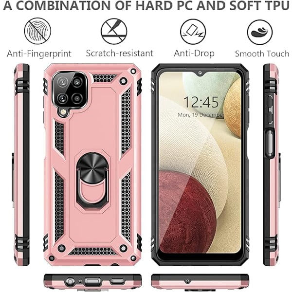 Samsung Galaxy A12 mobiltelefon etui, militær kvalitet stødsikkert cover pass, 15 fod drop test beskyttende cover, med magnetisk støtte og køretøj s