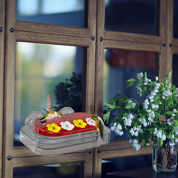 Fuglefoder til vinduer med stærke sugekopper, klar kolibri-foder til visning, 4 porte blomsterstang kolibri-fodringsstation med børste, udendørs Window Bird Feeder
