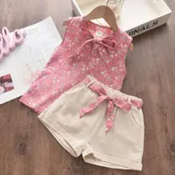 Nyt Sommer Baby Pige Tøj Børn Ærmeløs Vest Shorts 2 stk./sæt Småbørns Tøj Spædbarns Mode Kostume Børne Træningsdragter 100cm