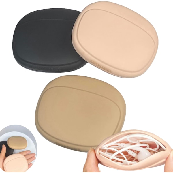 Silikone Hovedtelefon Organizer - Datakabel Opbevaringsetui - Mini Nøgleboks - Bærbar Ledningsført Headset Opbevaringspose Black-Brown-Nude