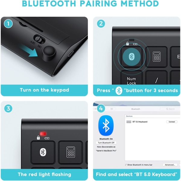 Bluetooth-nummertastatur, trådløst numerisk tastatur med oppladbart batteri, 22 taster, bærbar, slank numerisk tastatur, finansiell regnskap Bluetooth 10-tasters