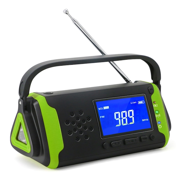 MD‑097 Solardriven handvev FM väderradio utomhus nödladdare med ficklampa grönJP  version