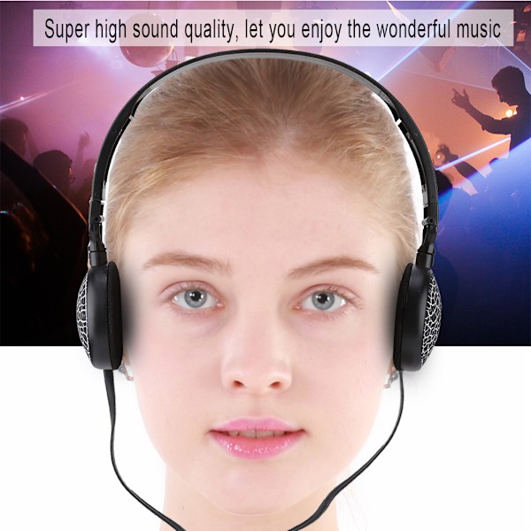 Langallinen lasten piirretty 3D Surround Stereoscopic Sound -kuuloke Taitettava musiikki kuuloke (musta)