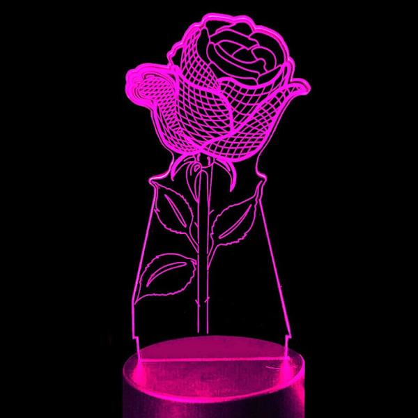 3D Rose Blomst Nattelykt Bordskrive Optisk Illusjon Lamper 7 Farge Skiftende Lys LED Bordlampe Jul Hjem Kjærlighet Bursdag Barn Dekor Leke Gave