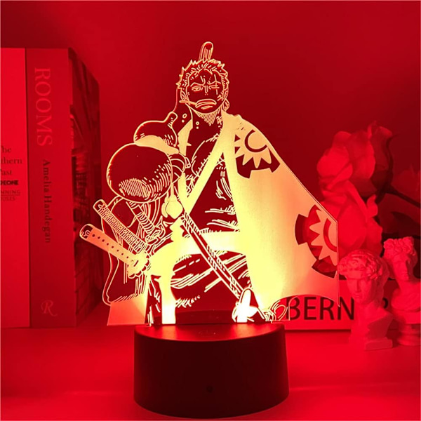 Anime Roronoa Zoro 3D-illuusio yövalo, LED-pöytälamppu, kodin sisustus, kosketusohjaus 7 väriä, kaukosäädin 16 väriä, USB-virta, paristot, lapsille