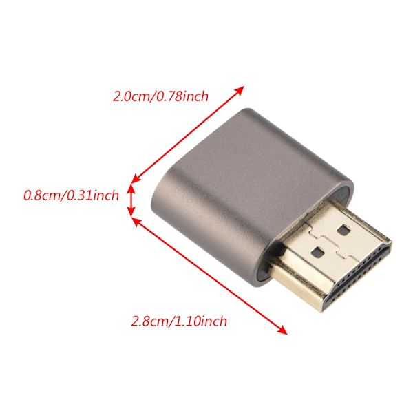 HDMI Dummy Plug Headless Ghost Display Emulator Display Adapter 1920x1080 @60Hz Silver Grey