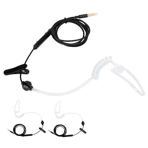 3 sæt HRT‑1 mobiltelefon luft rør headset med mikrofon 3,5 mm stik kablet øretelefon sort