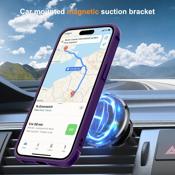 Kompatibel med iPhone 15 Plus Deksel med Usynlig Magnetisk O-Ring Stativ Gjennomsiktig Kompatibel med Mag-Safe Godt Grep Føles bra Purple