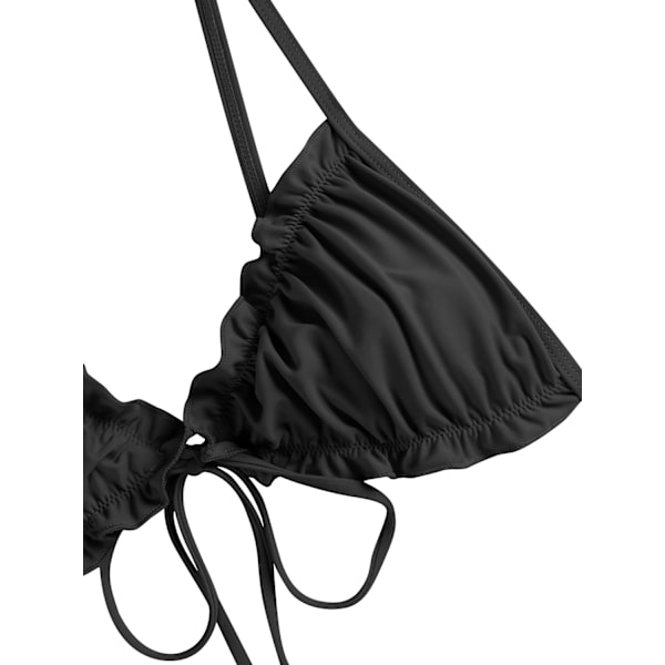 WJSM Naisten kolmiobikinit, kukkavoimakkaat röyhelöt, solmittavat bikinit, kaksiosainen uimapuku B-black M