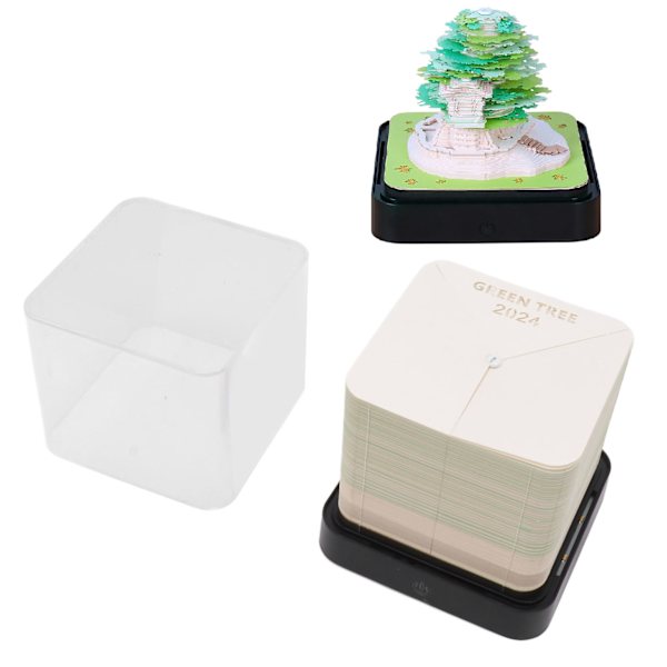 3D Papperskonst Kalender Multifunktionell Livslik Dekoration 2024 Kalender Memo Block för Hemma Kontor Green