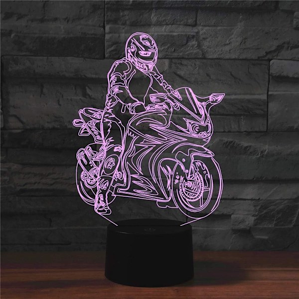 Kreativ Motorsykkel 3D Nattlys Illusionslampe USB-drevet Berøringssbryter Fjernkontroll LED Dekor 3D Lampe 7/16 Farger Skiftende Barn Barn Til