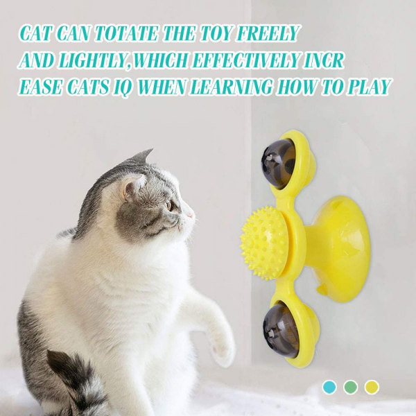 Kattvindkvarnleksak, Kattvindkvarnspinnleksak Snurrbord Interaktiv Katt Snurrande Vindkvarnleksak med LED-boll och Catnip-boll Sugkopp Repning, Blå