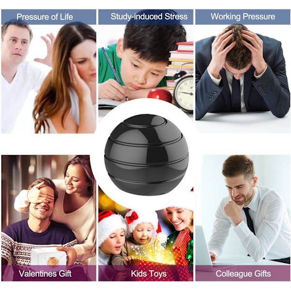 Kinetiske skrivebordslegetøj, fuld krops optisk illusion Fidget Spinner Ball, gaver til mænd, kvinder, børn Størrelse 1,58\", sort