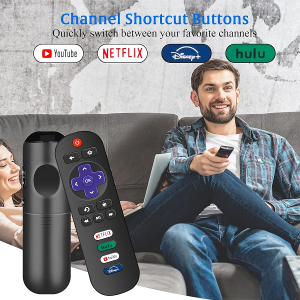 2-pakning erstatningsfjernkontroller for Roku TV for TCL/Hisense/Sharp/Philips/Onn/Element/Insignia - med snarveier for Netflix/Disney+/Hulu/YouTube Black