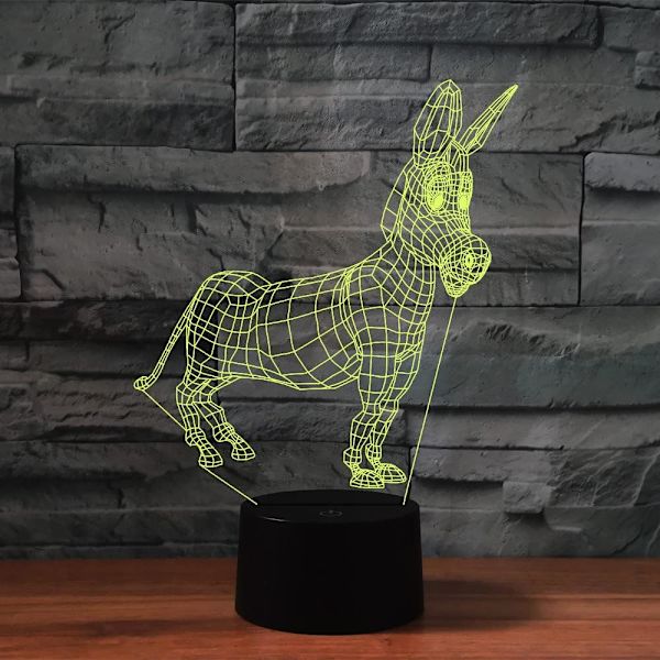 3D Liten Åsna Fjärrkontroll 16 Färger Nattlampor Illusion Akryl LED Bord Sänglampa Barn Sovrum Skrivbords Dekoration Födelsedagspresenter Leksak