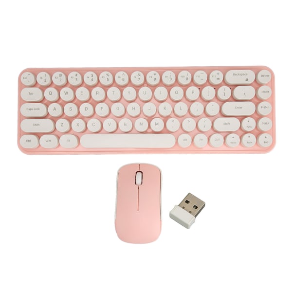Wireless Keyboard Mouse Combo Mini Kannettava Retro Silent 2.4G Langaton 68 Keys Office Keyboard Mouse Set White Pink