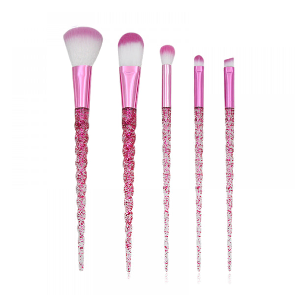5 stk gjennomsiktige enhjørning sminkebørster, rosa Gypsophila spiralhåndtak løst pulver Foundation-sett Beauty Makeup Tools