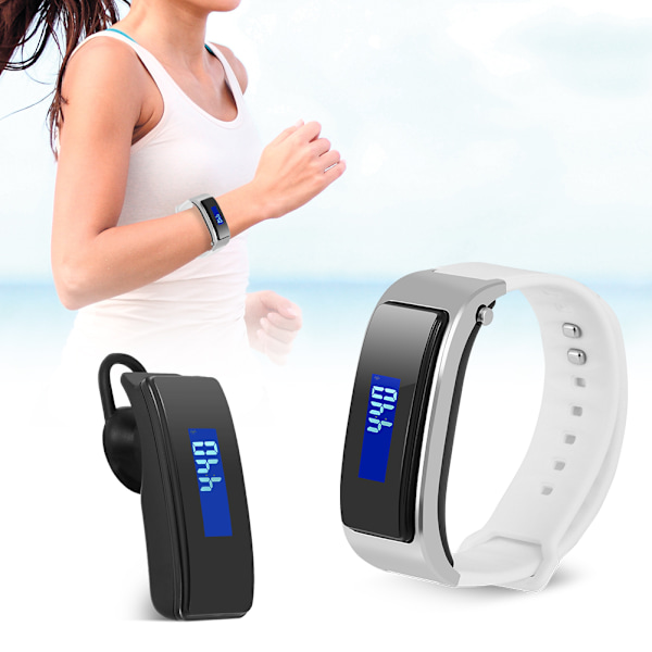 Smart Wristband Bluetooth-hovedtelefon Besvar opkald Ur armbånd Skridttæller Hvid
