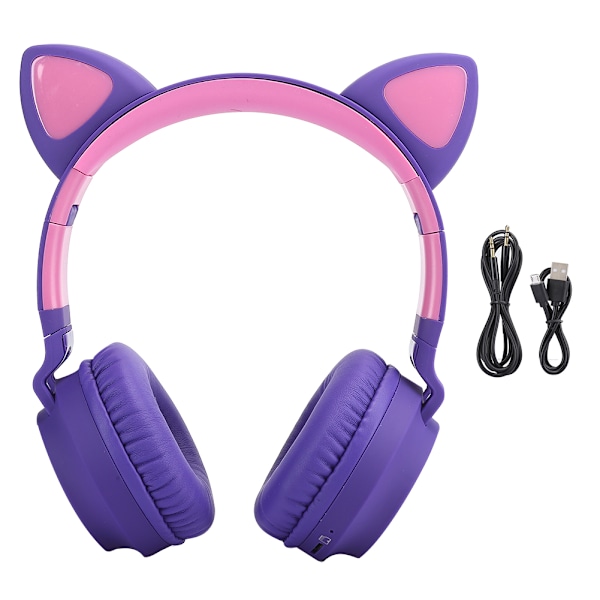 Cat Ear Bluetooth 5.0 Headphones LED Noise Cancelling Young People Kids Cute Headset Support Memory CardPurple