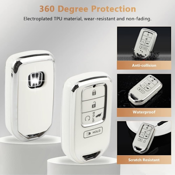 Nøkkelringdeksel for Honda Accord Civic CRV Pilot Passport Insight Tilbehør Hvit TPU 5 Knapper Smart Nøkler Etui Beskyttelsesdeksel Bling Bilnøkkelring