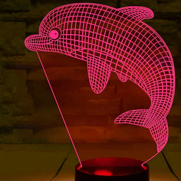 3D Delfin Nattlampa Bordsskiva Optisk Illusion Lampor 16 Färgväxlande Ljus LED Bordlampa Jul Hem Kärlek Födelsedag Barn Barn Dekoration Leksak Present