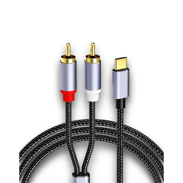 USB C till 2RCA ljudkabel, typ-C till 2RCA hane till hane Y-RCA splitter, 2RCA jack USB-C ljudkabel för smartphone, etc, 6,6ft