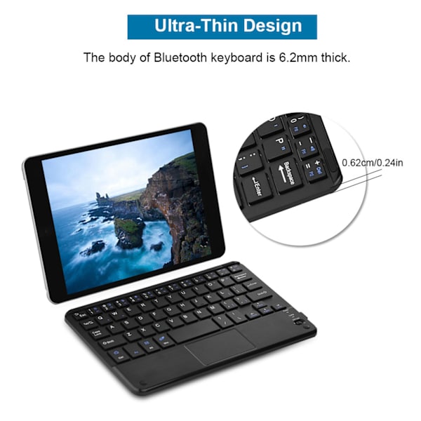UltraSlim Mini trådløst Bluetooth-tastatur med berøringsplate for Windows PC Android-nettbrett