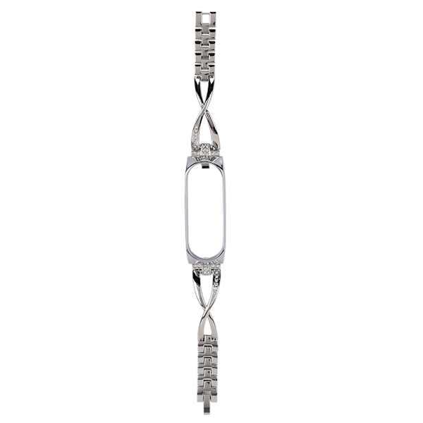 Alloy Metalhölje Rem X-formad Diamante Rostfritt Stål Klockarmband med Läckagesäker Ring för Xiaomi 4 ArmbandSilver