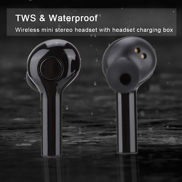 Trådløs Bluetooth 4D Stereo Binaural Sports Headset TWS Mini Earpiece Vandtæt (Sort)