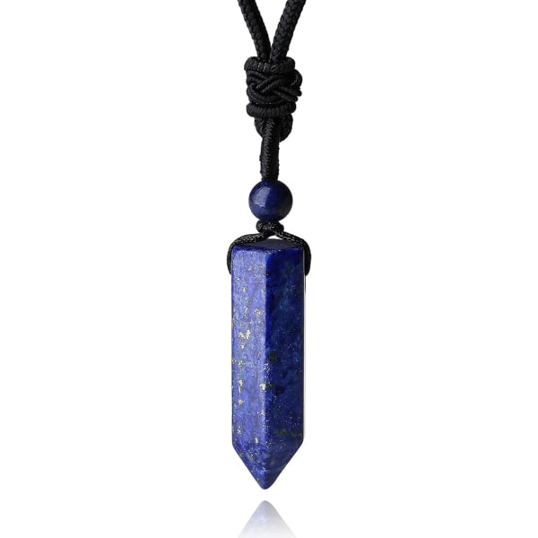 Kristallikaulakoru miehille ja naisille, säädettävä köysi, kuusikulmainen kärki, parantava kristalli, luonnonkivinen riipuskaulakoru, jalokivikaulakoru Blue Lapis Lazuli