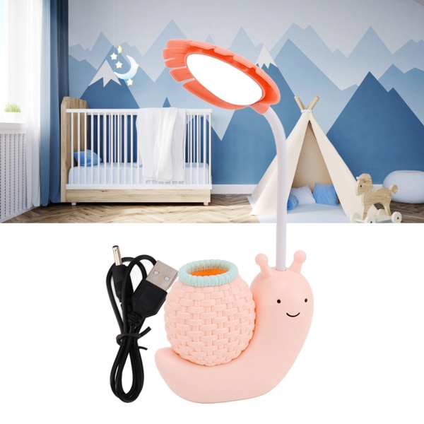 Snegleøjebeskyttelse LED-lampe Sengelampe USB-opladning Lærelæselampe med penneholder til børn Pink