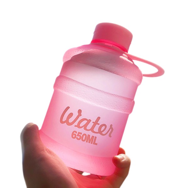 Mini Lille Ren Spand Kop Plast Vand Kop Vand [Frostet Pink] 650ml Enkelt Kop + Lanyard