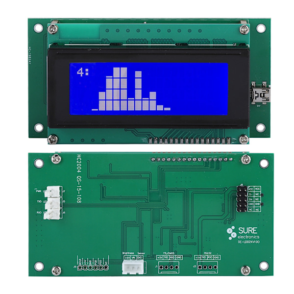 Smart LCD-modulskärmkort Blå UART-baserad USB LCD-modulskärm