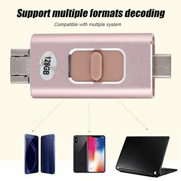 128G TypE C USB Lightning USM 4-i-1 U-disk passar för iPhone IPad Android (Rose Gold)