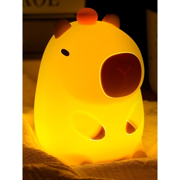 Capybara nattlys, søt capybara lampe, silikon dempbar barnehage nattlys, oppladbar LED nattbordslampe med 20 minutters timer og trykkontroll