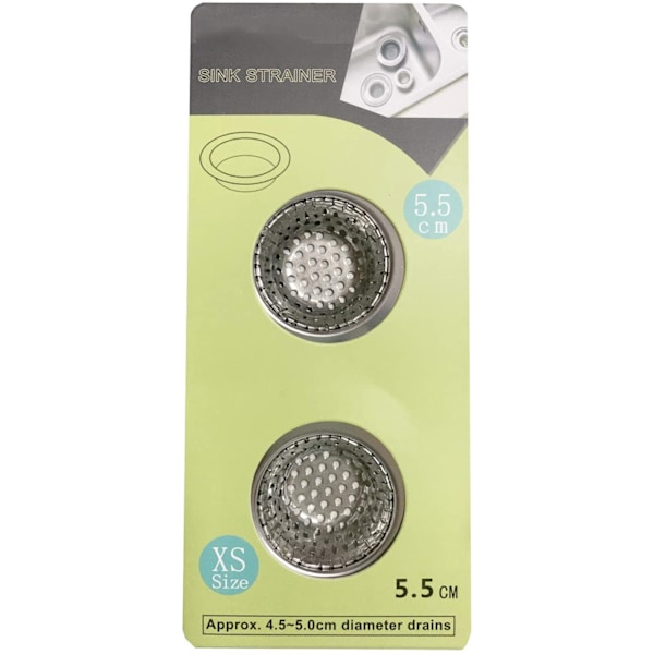 2 stk. Mini-afløbsfilter til badeværelse - rustfrit stål, lille bred kant 2,2\" diameter