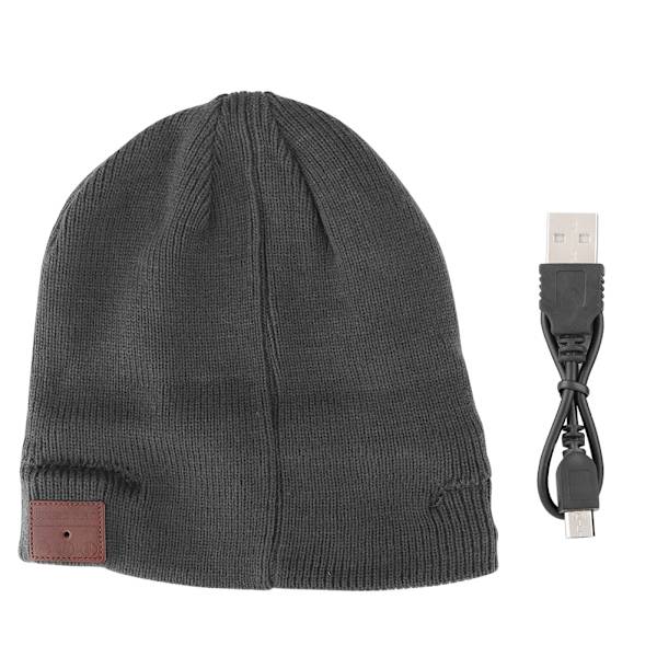 Trådløs Bluetooth Hat Stereo Hovedtelefoner Sports Strikket Hue Headset Musik Cap(Mørkegrå)