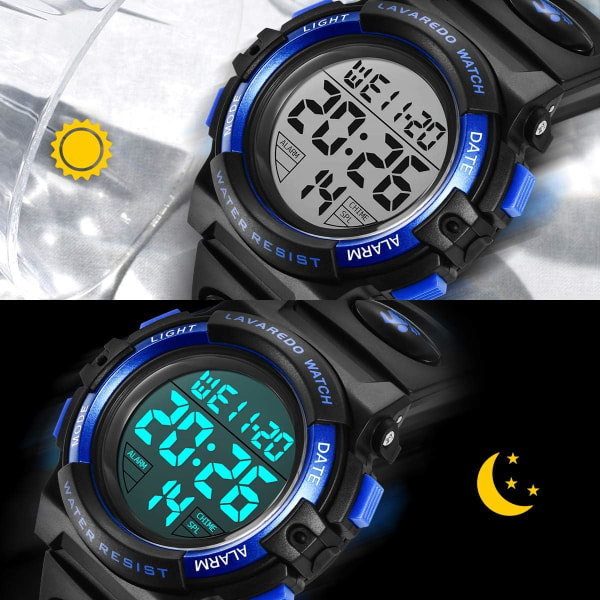 Watch, Poikien watch 6-15-vuotiaille pojille, Digitaalinen ulkoilu monitoiminen kronografi LED 50M vedenpitävä hälytyskalenteri analoginen watch(sininen)