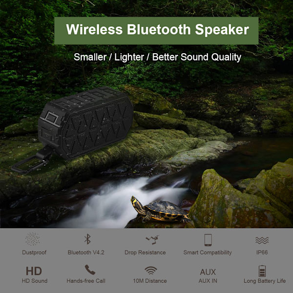 Bärbar Vattentät Trådlös Bluetooth V4.2 Högtalare Stereo Tung Bas Högtalare AUX