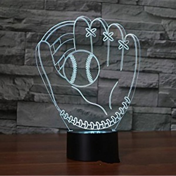 3D LED Baseball Handsker Optisk Illusion Sensor Natlampe med Smart Touch & USB Kabel 7 Farver Skiftende LED Atmosfærisk Lampe