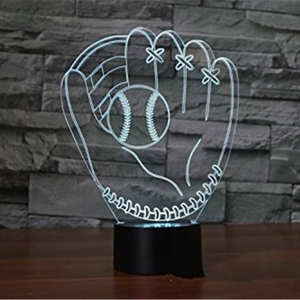 3D LED Baseball-hansker Optisk Illusjon Sensor Nattlys med Smart Berøring & USB-kabel 7 Farger Skiftende LED Atmosfærisk Lampe