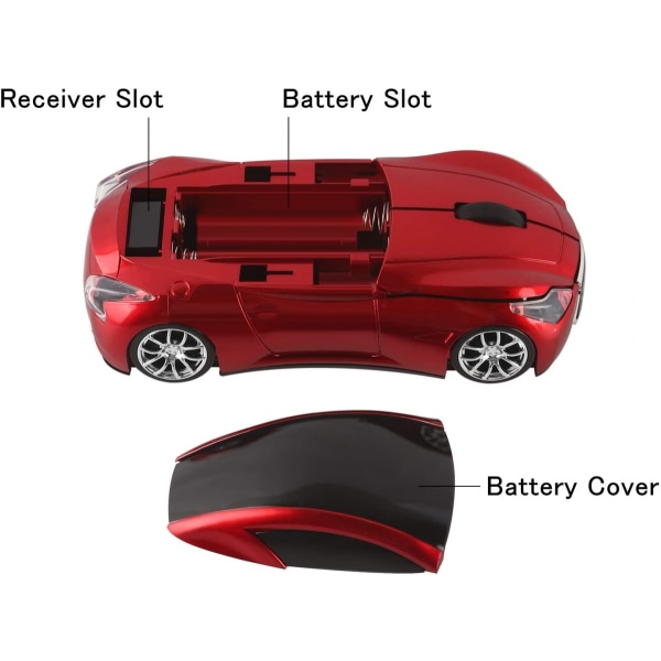 Trådlös bilmus 2,4 GHz Cool Sports Car Shape Trådlös mus Optisk sladdlös mus med USB-mottagare för PC Laptop 1600DPI 3 knappar Röd