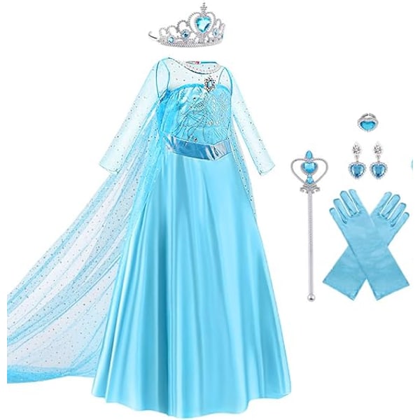 Prinsessekostume Kjole, Prinsesse Udklædning til Piger, Deluxe Fancy Kostume med Tilbehør, Perfekt til Julefødselsdagsfest Bil 120CM