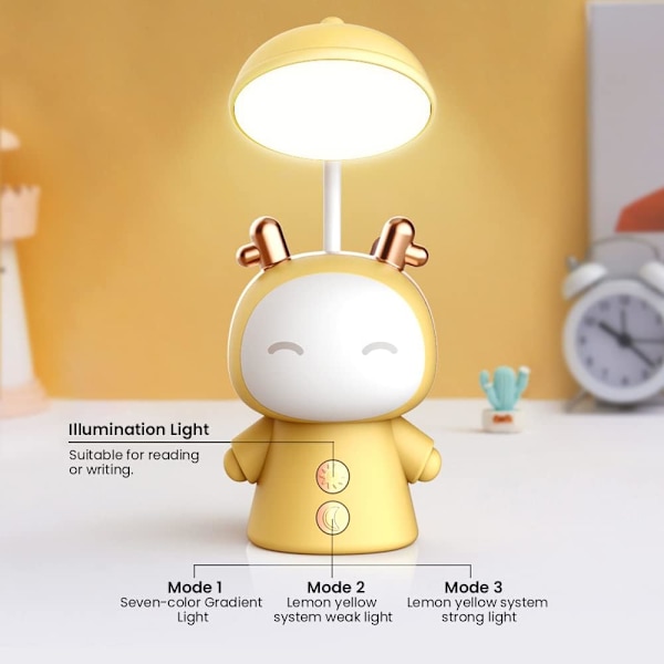 Kreativ tegneserie LED-skrivebordslampe trådløs nattlys, 600mAh Micro USB oppladbar skrivebordslampe LED øyebeskyttelse studielampe, leselampe skrivebordslampe