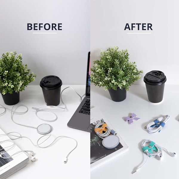 SenseAGE 5-pack Kabelorganiserare, Sladdhållare med rosett, Kabelorganiserare USB-hållare, Kabelhantering i läder, Kabelband, Hörlursvinda Random Blue