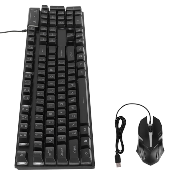 Gaming-tastatur og musekombo 104 taster LED-bakgrunnsbelyst ergonomisk vanntett hurtigrespons spillmus og tastatur D500 svart sett